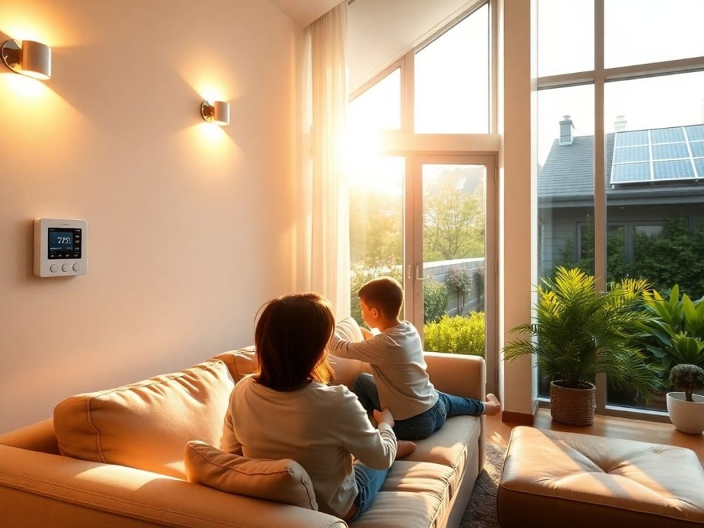 Ghid practic de economisire energie în locuința ta: 10 sfaturi esențiale 1 Casă modernă cu panouri solare pe acoperiş și becuri LED